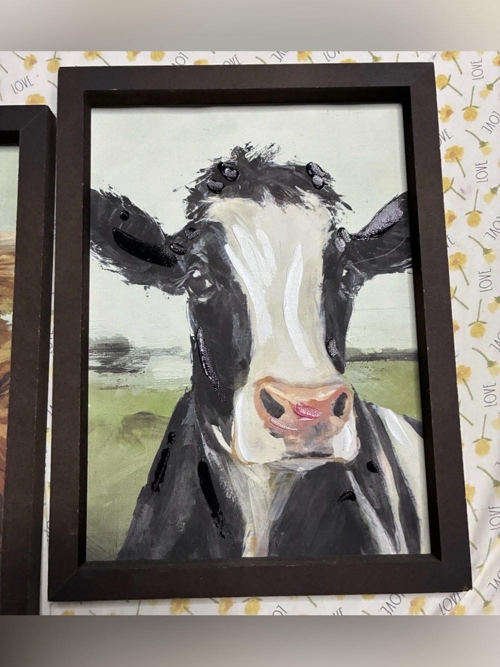 Wooden Framed Cow Print Canvas Wall Decor